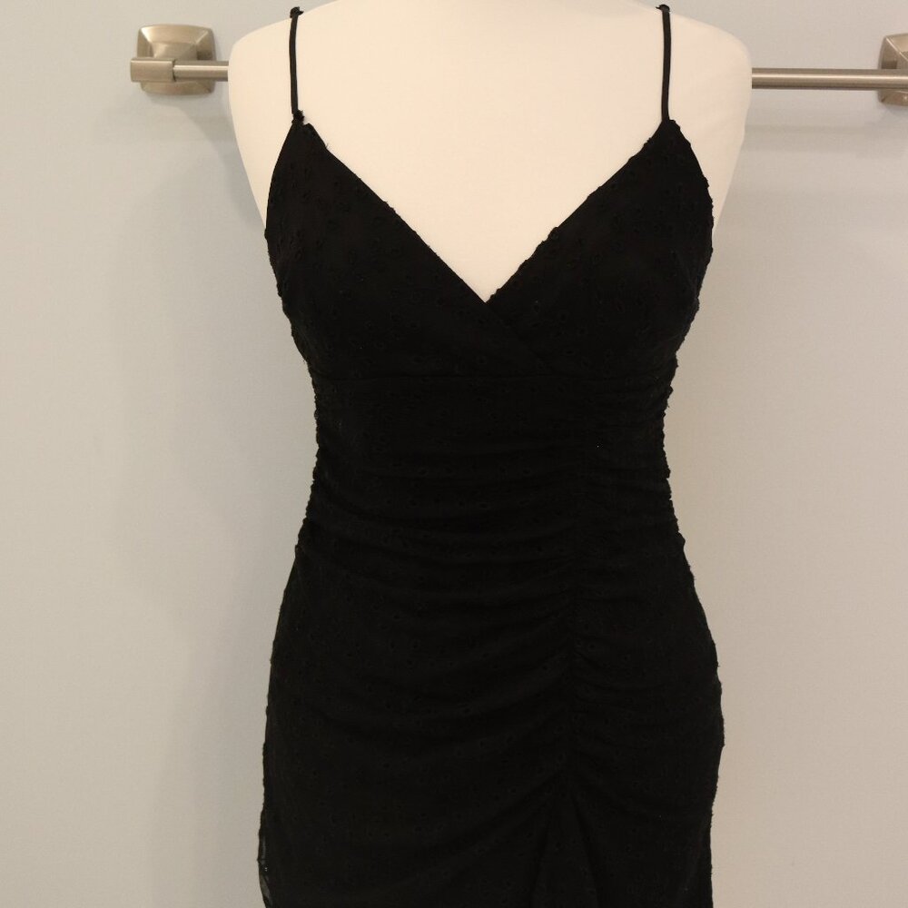 Free People Gemini Mini Dress Black Eyelet Ruched Size 10